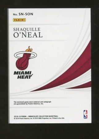 2018 - 19 Immaculate Gold Shaquille O ' Neal HOF Patch AUTO 7/10 Miami Heat 2
