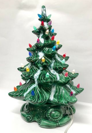 Vtg Green Ceramic Light - Up 17 " Christmas Tree Atlantic Mold Multi Color Lights