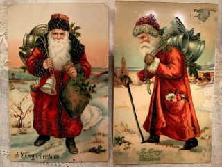 2 Vintage Postcards - 1910 Santa Claus " A Merry Christmas " 282 - Printed In Germany