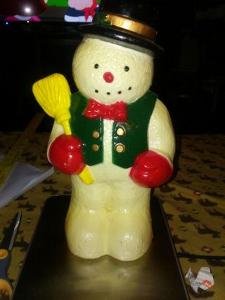 1 Vintage Christmas Blow Mold Snowman 1997 10 " Top Hat Bowtie Broom Dynagood