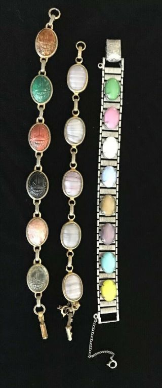 3 Vintage Signed Sarah Coventry Goldtone Pink & White Glass Chain Bracelet
