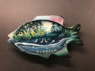 Vintage 1950’s Florida Souvenir Plate Shaped As Fish Flamingos