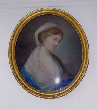 Antique Painting Portrait Young Girl Oval Carved Gilt Frame Georgian Circa 1790