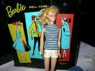 Vintage 1961 Blonde Pony Tail Barbie Doll W/case,  Clothes.  Dresses Tights Hat