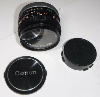 Camera Lens Canon Fd 50mm F/1.  8 Vintage Prime Lens And Sun Uv 55mm Filter
