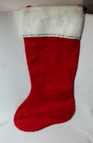 Large 26 " Christmas Stocking Vintage Traditional Red Fuzzy White Cuff