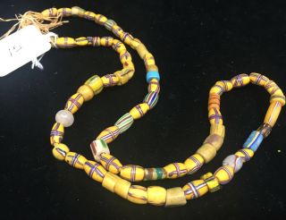 Antique African Italian Trade Bead Necklace 15 74 Beads 24 " Millefiori Yellow