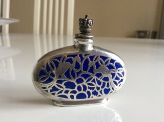 Antique Silver Enamel Crown Stopper Perfume/scent Bottle Vgc.