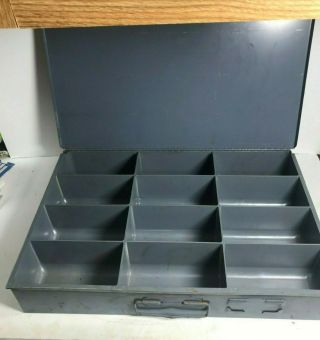 Vintage Compartment Storage Parts Organizer Metal Gray 18 X 12 X 3 "