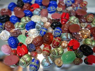 95 Vintage Czech Art Deco Egyptian Revival Scarab Glass Cabochon Beads