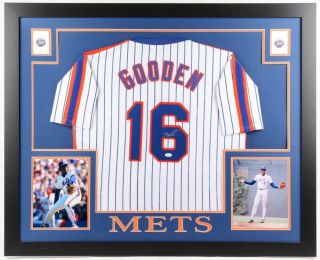 Dwight " Doc " Gooden Signed York Mets 35x43 Custom Framed Jersey (jsa)