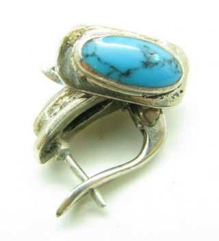 Vintage Sterling Silver Stud Earrings Blue Turquoise Cabochon Southwestern Style