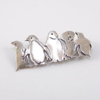 Vtg Great Falls Metal Sterling Silver Penguin Family Animal Pin Lfc3