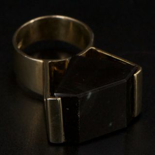 Vtg Sterling Silver - Modernist Onyx Stone Statement Gold Ring Size 6.  5 - 15g