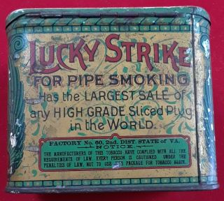 Vintage Early 1900 ' s Lucky Strike Tobacco Tin 4 - 1/2 wide x 3 - 3/4 tall. 2
