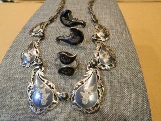 Siam Sterling Set Necklace,  Ring & Earrings Black & Silver Tone Vintage