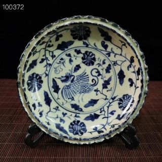 Huge Antique Chinese Blue&white Porcelain Hand - Painted Phoenix Bowl