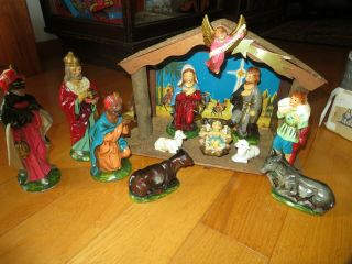 Nativity Manger Scene Creche 15 pc Lights Music Box JAPAN Christmas Vintage 2
