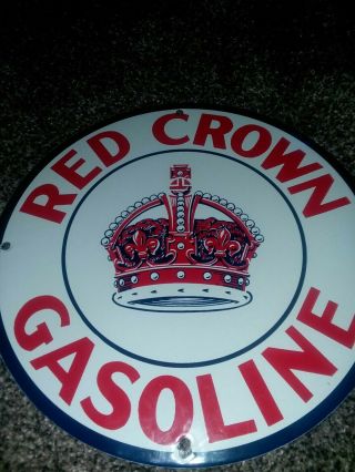 Vintage " Red Crown Gasoline " 11 3/4 " Porcelain Metal Gas & Oil Sign Not A Repop