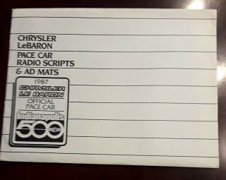 1987 Chrysler Lebaron Pace Car Radio Scripts & Ad Mats Indy 500