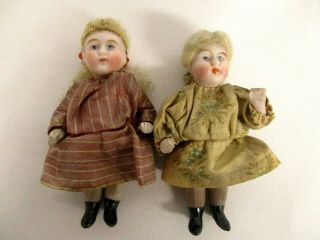 2 Antique Miniature Jointed Bisque Dolls 3 "