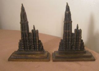Pair 2 Antique Solid Brass Ornate Religious Amtwerp Cathedral English Book Ends