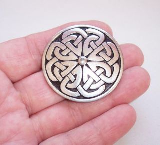 Vintage Round Pewter Celtic Knot Shield Brooch Pin St Justin