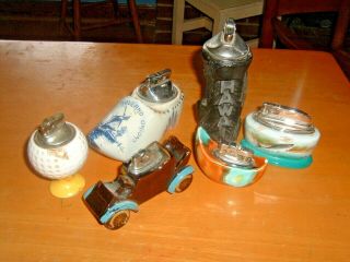 Miscellaneous Group Of Six Old Vintage Snap Top Tabletop Cigarette Lighters