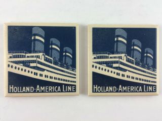 Holland - America Line Two (2) Ceramic Cork Backed Square Tile Drink Coasters