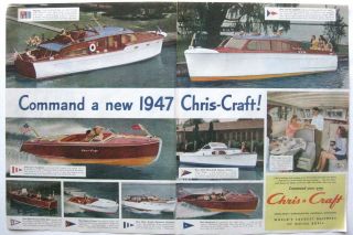 1947 Chris Craft Boat Ad 8 Models: Runabout Cabin Cruiser Sportsman 2 Pages