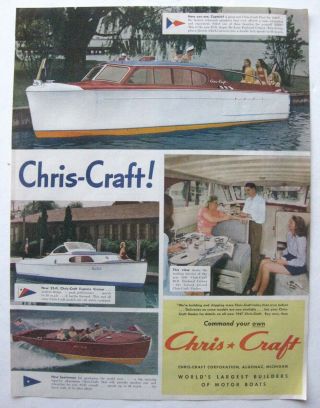 1947 CHRIS CRAFT Boat Ad 8 Models: Runabout Cabin Cruiser Sportsman 2 Pages 3