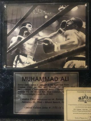 Muhammad Ali Signed Photo Autographed Sonny Liston Stacks of Plaques Certificate 2