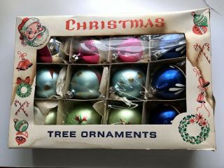 Vintage Mercury Glass Christmas Ornaments,  Hand Painted Made In Poland 1 Dozen