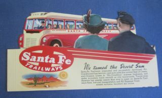 Old Vintage 1939 - Santa Fe Trailways - Bus - Diecut Advertising Brochure