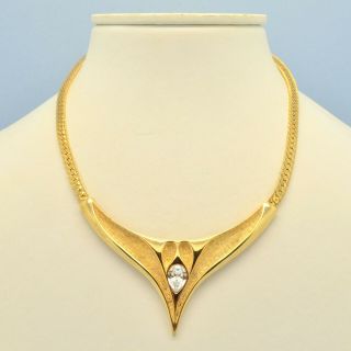 Vintage Necklace Sphinx 1970s Art Nouveau Style Clear Crystal Goldtone Jewellery