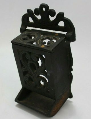 Vintage Cast Iron Fireplace Wall Mount Match Box Holder & Dispenser W/ Lid