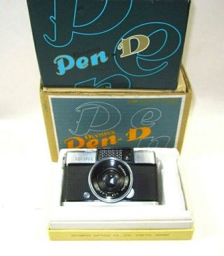 Vintage Olympus Pen - D Half Frame Film Camera In Both Boxes