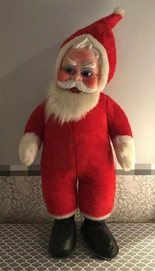 Vintage 35” Rushton (?) Rubber Face Plush Stuffed Santa Claus Kitschy Christmas