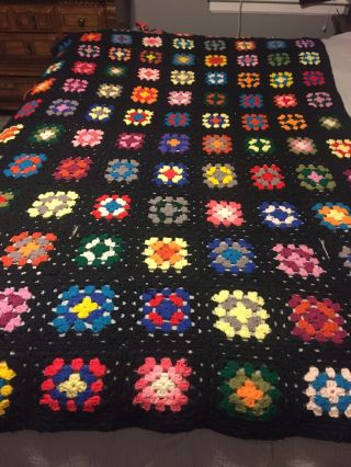 Vintage Granny Square Multi Crochet Afghan Blanket Hippie Boho Large Blanket