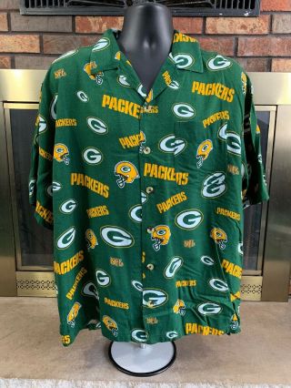 Vintage Green Bay Packers Nfl Football Hawaiian Full Button Up Shirt Wisconsin