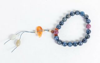 19th Manchu Style Chinese Antique Blue Gemstone Prayer Beads