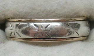 Vintage Solid 14k Gold & Sterling Silver Wedding Band Designer Ring (size: 5.  75)