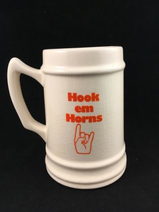 VINTAGE UNIVERSITY OF TEXAS BEER STEIN,  COFFEE MUG,  1970s 1980s Hook ' em Horns 2