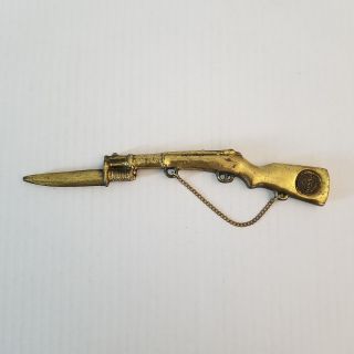 Vintage Florida Souvenir Rifle Bayonet Letter Opener Brass With Chain Gator 8 "