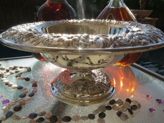 Antique American Sterling Silver Footed Compote Bowl Kirk Son Repousse Flowers