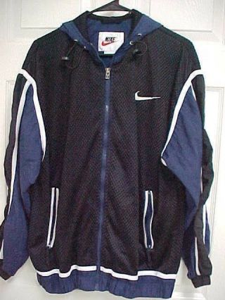 Nike Vintage Logo Boy Youth Black Nylon Mesh Full Zip Hoodie Jacket Xl16 - 18