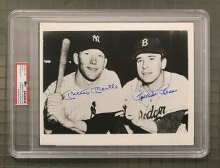 Mickey Mantle & Pee Wee Reese Dual Signed 8x10 Photo Psa/dna Slabbed Auto Hof