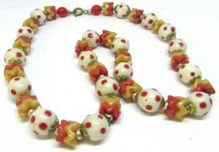 Vintage Red & White Beads Necklace Art Deco 16.  Inches