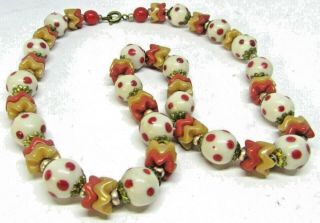 Vintage Red & WHITE Beads Necklace Art Deco 16.  inches 3