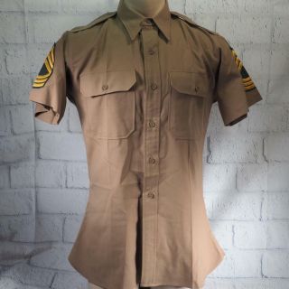 Vintage Wwii / Korean War Era Us Army Khaki Shirt W/ Master Sergeant Patches